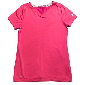 Nike Pro Girls Fitted Short Sleeve Top Size Large Pink Tennis Running Athletic